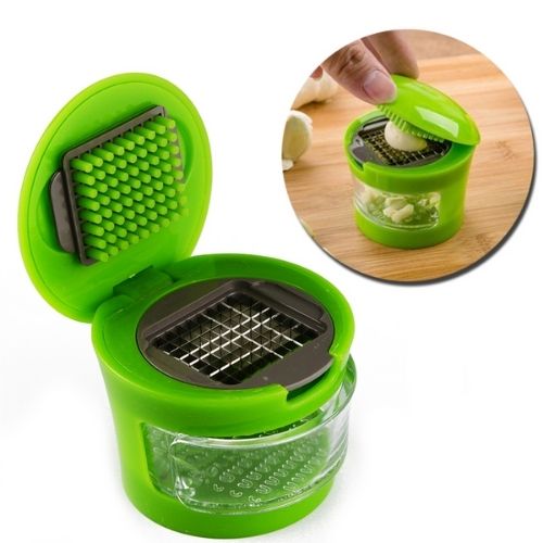 Premium Knoblauchschneider & Zerkleinerer – Edelstahl Garlic Dicer mit Auffangbehälter für Küche