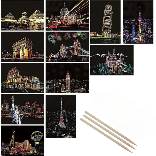 DIY Nacht Kratzbild Set für Kinder & Erwachsene – 6 Motive