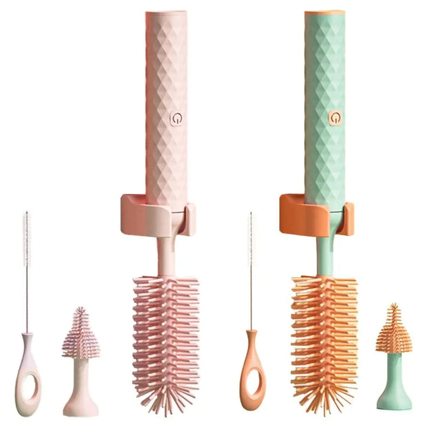 Elektrische Flaschenbürste Set – 5in1 Babyflaschen Reiniger mit Silikonaufsätzen, USB wiederaufladbar