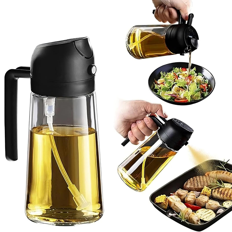 2in1 Öl Sprühflasche – Ölsprüher & Dosierer für Küche, Grill & Airfryer