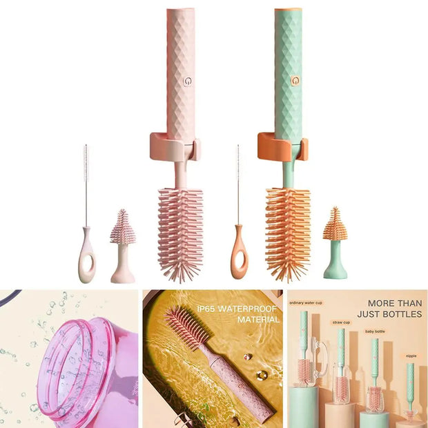 Elektrische Flaschenbürste Set – 5in1 Babyflaschen Reiniger mit Silikonaufsätzen, USB wiederaufladbar