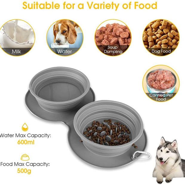 Faltbarer Slow-Feeder Napf für Hunde & Katzen – Silikon Reise Futternapf Anti-Schling Bowl