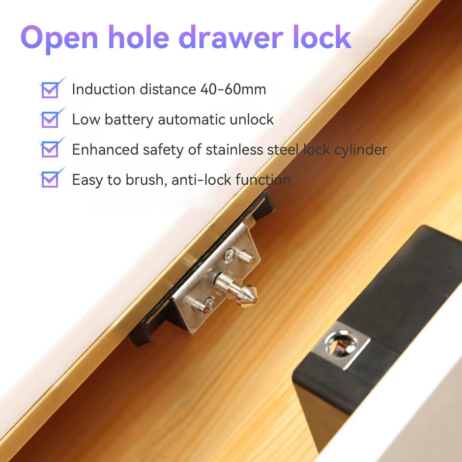 Smart Drawer Lock RFID – Unsichtbares Schubladenschloss für Schränke & Möbel (Key Card System)