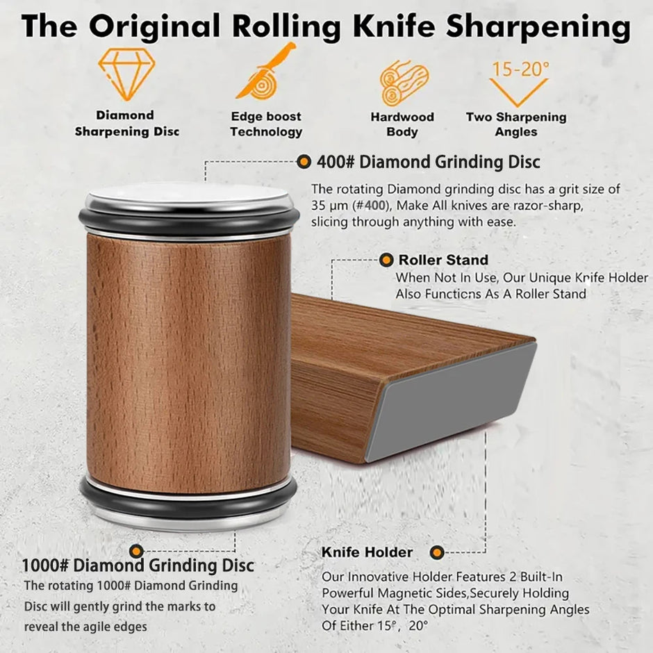 Magnetic rolling knife sharpener – razor sharp in seconds