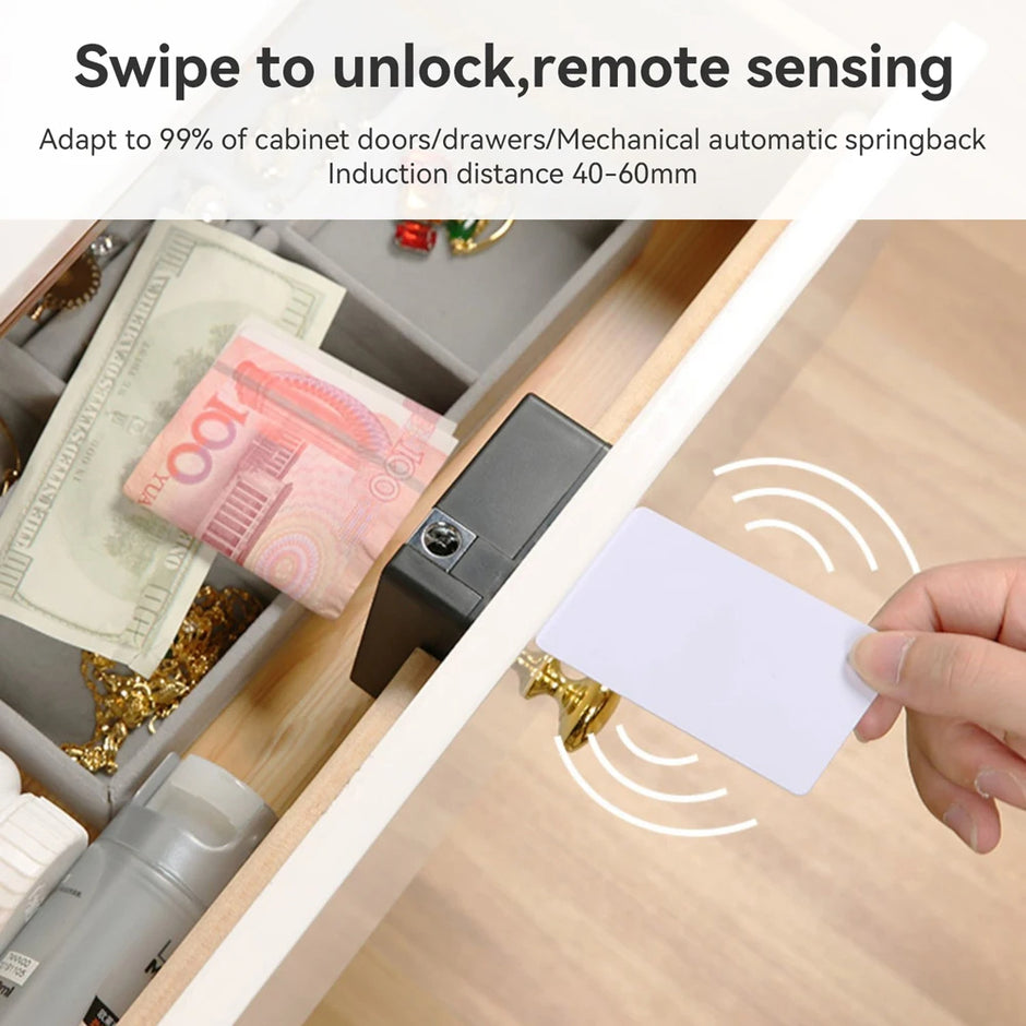 Smart Drawer Lock RFID – Unsichtbares Schubladenschloss für Schränke & Möbel (Key Card System)
