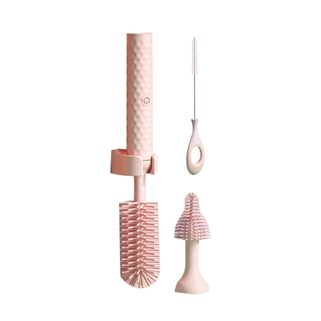 Elektrische Flaschenbürste Set – 5in1 Babyflaschen Reiniger mit Silikonaufsätzen, USB wiederaufladbar